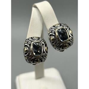 Stunning Signed Silver & Gold Tone Blue Gemstone Clip On Earrings